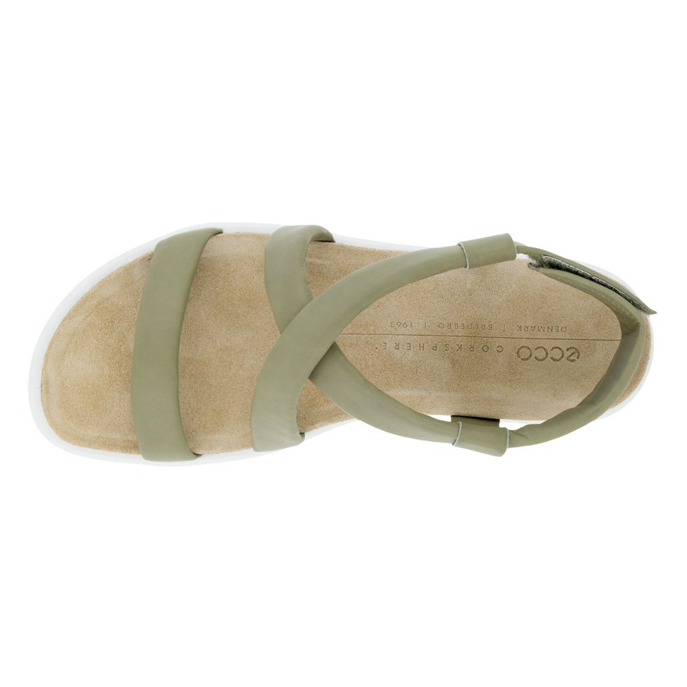 ECCO Womens Sandals Olive - Corksphere Flat - VQO-607315